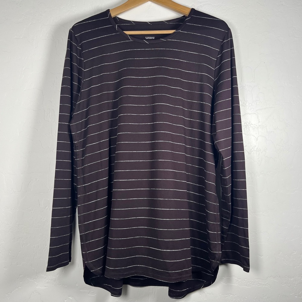 J. Jill Fit Performance Long Sleeve Tee Large Purple Striped Activewear Top